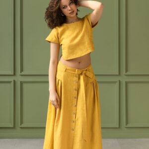 Taormina Set | Linen Crop Top and Flared Midi Skirt