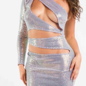 Sexy One Shoulder Sequin Cut Out Bodycon Mini Dress Clubwear LAVENDER