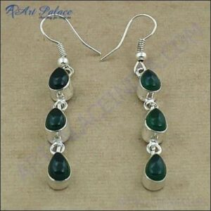 Green Onyx Gemstone Earrings - Fashion Accessories in German Silver |