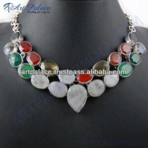 Fashion Accessories Multi Gemstone German Silver Necklace