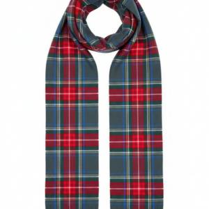 Cashmere Feel Plaid Scarf - Grey & Red Tartan with Tassel Fringe -